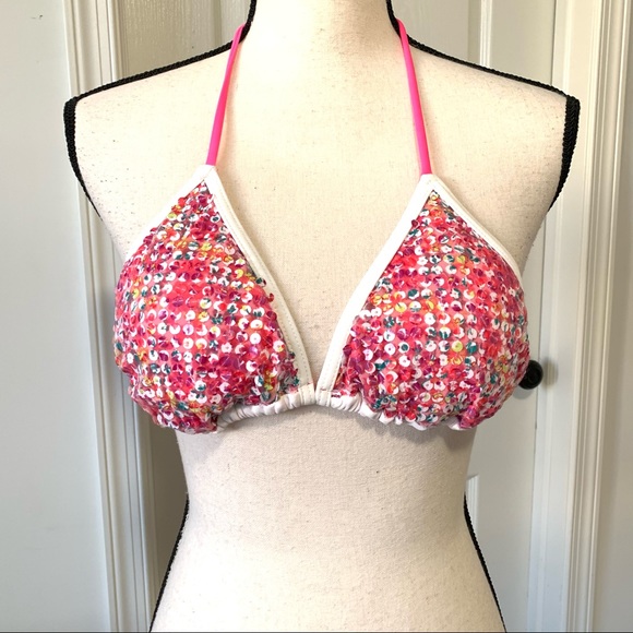 XHILARATION Pink Sequin Triangle Bikini Top—SZ. M - Picture 1 of 12